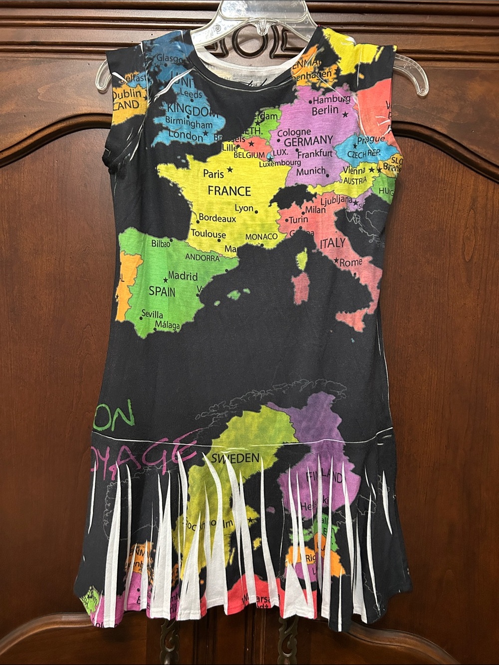 Girls Black Map-Print Dress - Multicolor